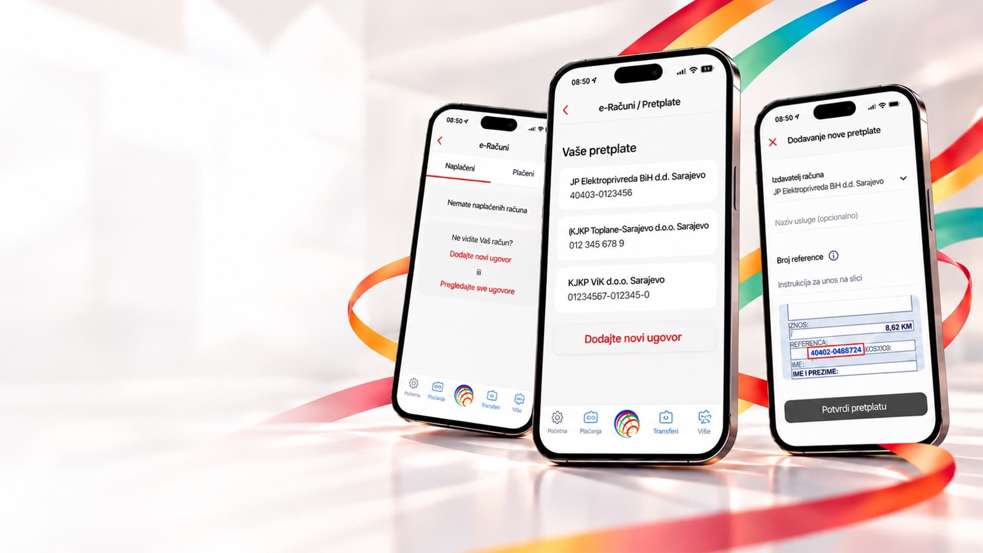 ProCredit mobilna aplikacija s uslugom e-Računi na tri telefona